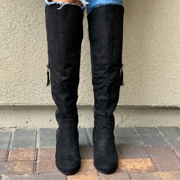 Black Microfiber Knee High Riding Boots - Picture 6 of 8